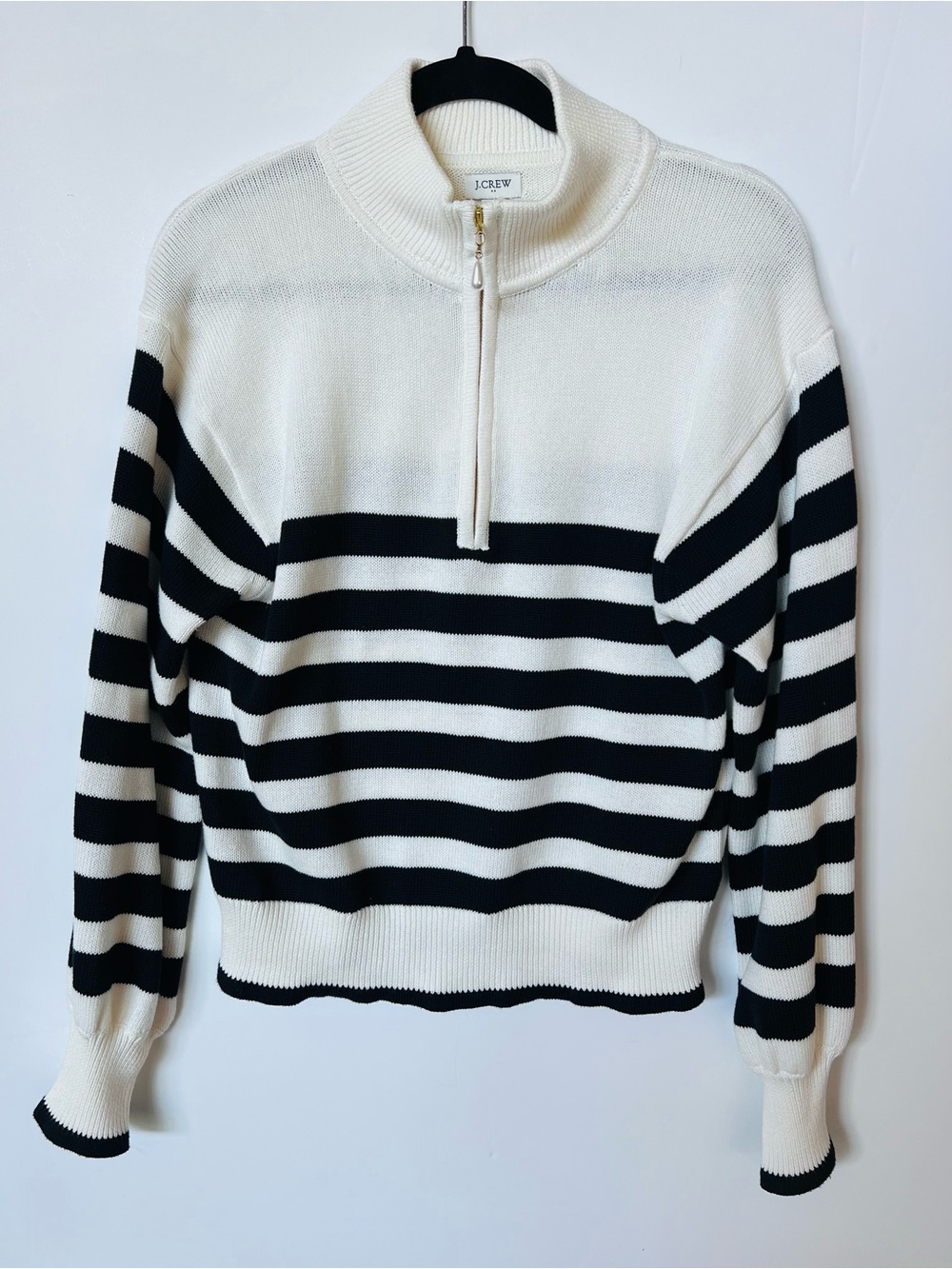 J Crew Striped half-zip sweater with pearl zipper - Picture 2 of 8